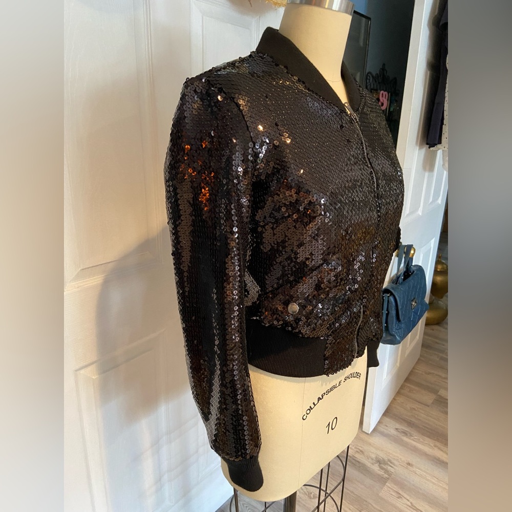 DOLCE & GABBANA Black Sequin Bomber Jacket Size 42 - Picture 3 of 17